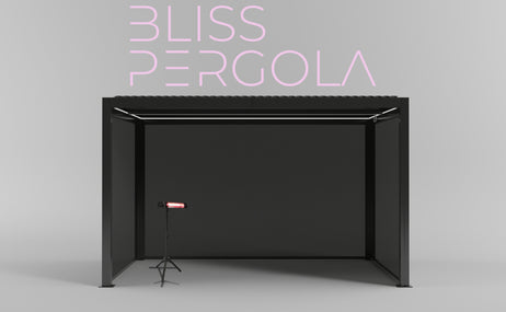 SplitZone™ 3x4m Grey Aluminium Pergola with LEDs, Mid-Beam Louvred Roof + Windscreens