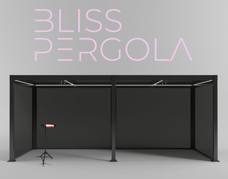 SplitZone™ 3x6m Grey Aluminium Pergola with LEDs, Mid-Beam Louvred Roof & Blinds