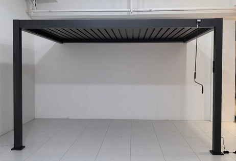 EdgeShade™ 3m x 4m Wall-Mounted Aluminium Pergola, Louvred Roof, RGBW LEDs & 3 Zip Windscreens - Grey