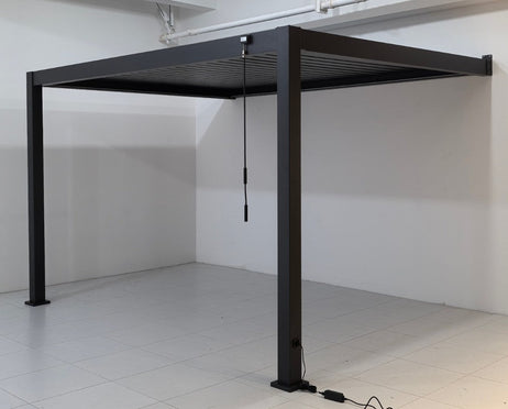 EdgeShade™ 3m x 4m Wall-Mounted Aluminium Pergola, Louvred Roof, RGBW LEDs & 3 Zip Windscreens - Grey
