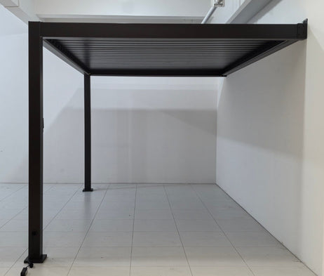 EdgeShade™ 3m x 4m Wall-Mounted Aluminium Pergola, Louvred Roof, RGBW LEDs & 3 Zip Windscreens - Grey