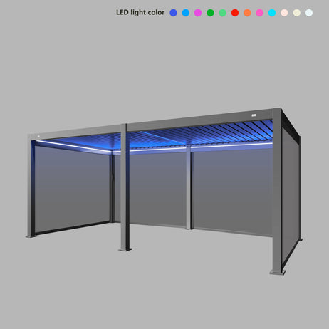 MotaShade™ 3x6m Motorised Aluminium Pergola, Double-Layer Louvres, LEDs & 4 Windscreens