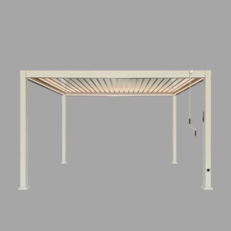 LuxShade™ 3x4m Pebble Aluminium Pergola with LEDs, Double-Layered Roof