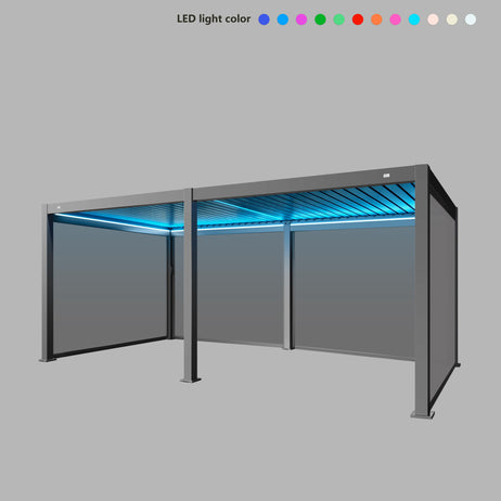MotaShade™ 3x6m Motorised Aluminium Pergola, Double-Layer Louvres, LEDs & 4 Windscreens