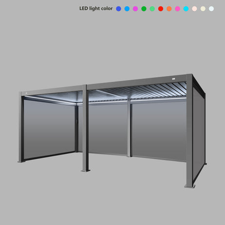 MotaShade™ 3x6m Motorised Aluminium Pergola, Double-Layer Louvres, LEDs & 4 Windscreens