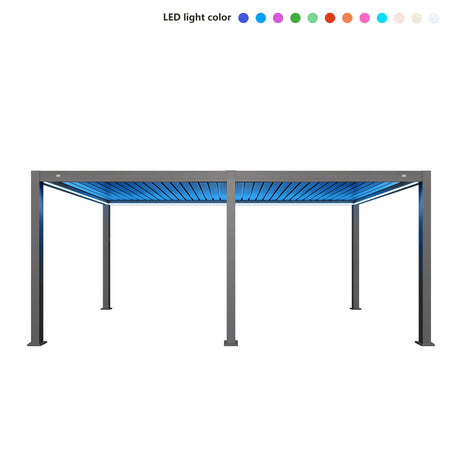 MotaShade™ 3x6m Motorised Aluminium Pergola, Double-Layer Louvres, RGBW LEDs