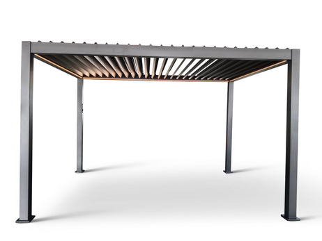MotaShade™ 3x4m Motorised Aluminium Pergola - Double-Layer Louvers, LEDs & 3 Windscreens