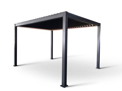 MotaShade™ 3x4m Motorised Aluminium Pergola - Double-Layer Louvers, LEDs & 3 Windscreens