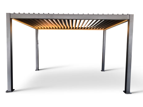 MotaShade™ 3x4m Motorised Aluminium Pergola - Double-Layer Louvers, LEDs & 3 Windscreens