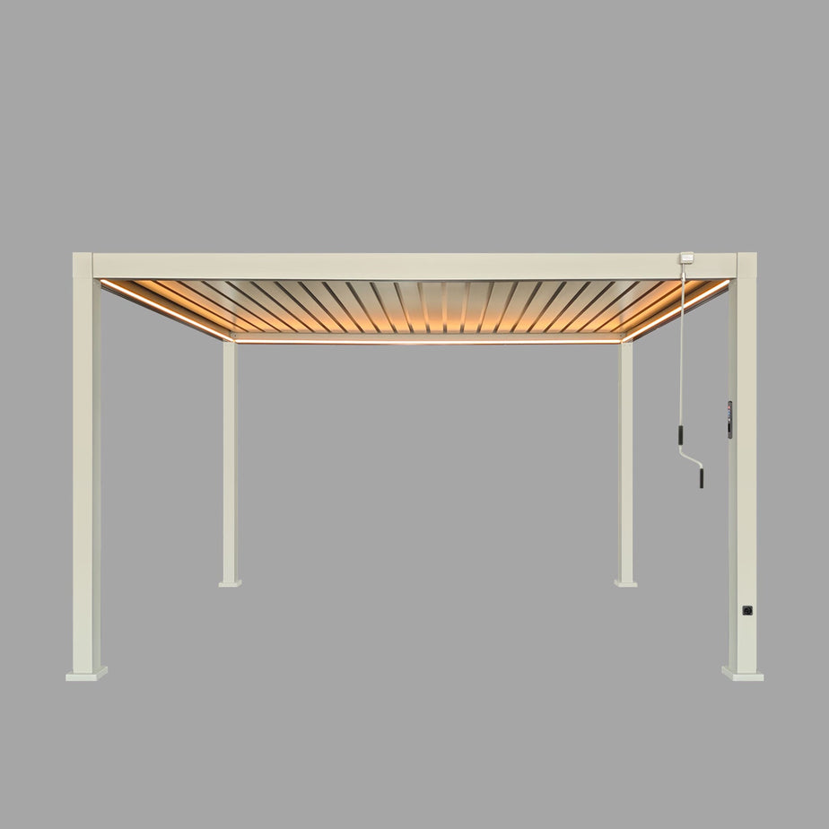 LuxShade™ 3x4m Pebble Aluminium Pergola with LEDs, Double-Layered Roof
