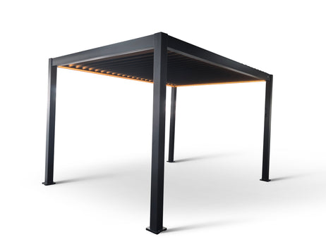 MotaShade™ 3x4m Motorised Aluminium Pergola - Double-Layer Louvers, LEDs & 3 Windscreens