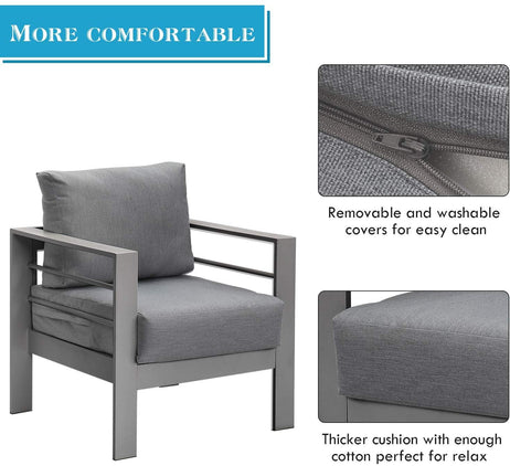 Aluminium 4-Piece Garden Furniture Set - 6 Seater Lounge (3+2+1) - Grey
