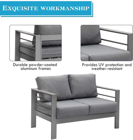 Aluminium 4-Piece Garden Furniture Set - 6 Seater Lounge (3+2+1) - Grey