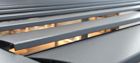 SplitZone™ 3x6m Grey Aluminium Pergola with LEDs, Mid-Beam Louvred Roof & Blinds