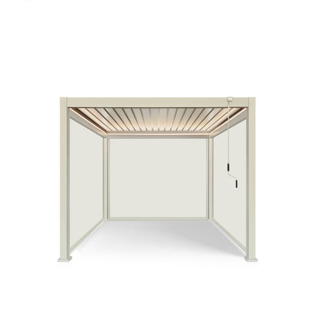 LuxShade™ 3x3m Pebble Aluminium Pergola with LEDs, Double-Layered Roof & 3 Blinds