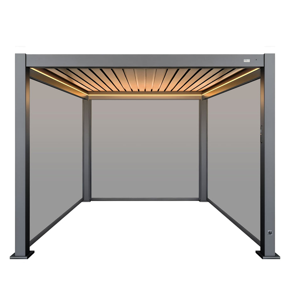 MotaShade™ 3x3m Motorised Aluminium Pergola - Double-Layer Louvers, LEDs & 3 Windscreens