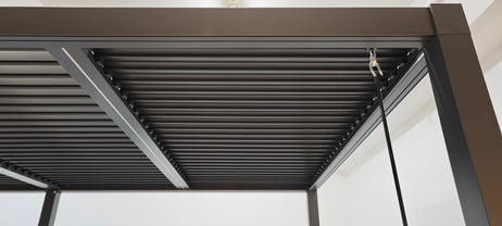 SplitZone™ 3x4m Grey Aluminium Pergola with LEDs, Mid-Beam Louvred Roof + Windscreens