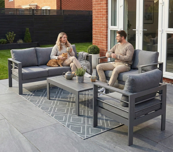 Aluminium 4-Piece Garden Furniture Set - 6 Seater Lounge (3+2+1) - Grey