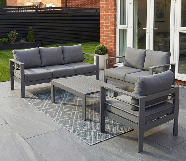 Aluminium 4-Piece Garden Furniture Set - 6 Seater Lounge (3+2+1) - Grey