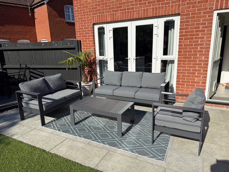 Aluminium 4-Piece Garden Furniture Set - 6 Seater Lounge (3+2+1) - Grey