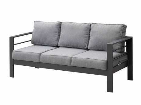 Modern 7-Seater Aluminium Fire Pit Lounge Set (3 Seater, 2 Seater, 2 Armchairs) Grey