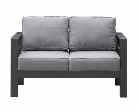 Modern 7-Seater Aluminium Fire Pit Lounge Set (3 Seater, 2 Seater, 2 Armchairs) Grey
