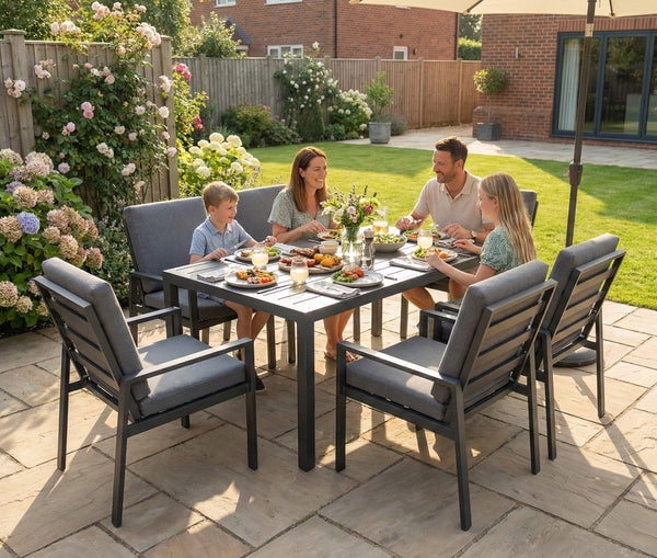 Modern Aluminium 6-Seater Garden Dining Set - Rust Proof & Weather Resistant - Grey