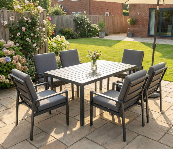 Modern Aluminium 6-Seater Garden Dining Set - Rust Proof & Weather Resistant - Grey