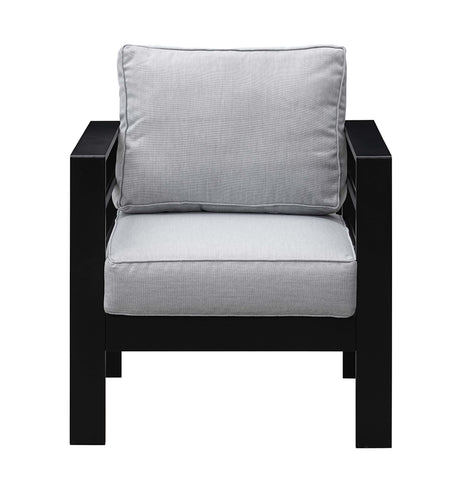 Modern 7-Seater Aluminium Fire Pit Lounge Set (3 Seater, 2 Seater, 2 Chairs) Black & Grey
