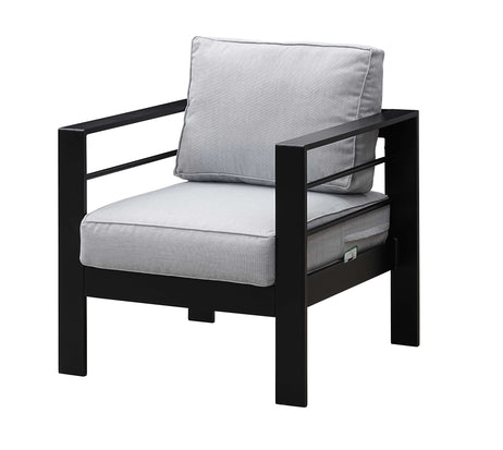 Aluminium Right Hand Corner Garden Sofa Set with Fire Pit Table & Armchairs - Black & Grey