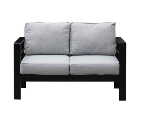 Modern 7-Seater Aluminium Fire Pit Lounge Set (3 Seater, 2 Seater, 2 Chairs) Black & Grey