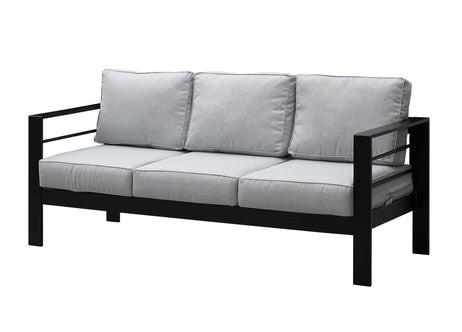 Modern 7-Seater Aluminium Fire Pit Lounge Set (3 Seater, 2 Seater, 2 Chairs) Black & Grey
