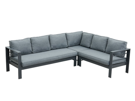 Aluminium Right Hand Corner Garden Sofa Set with Fire Pit Table & Armchairs - Grey