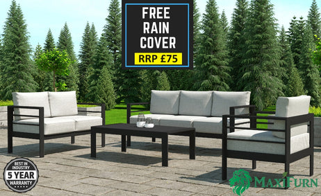Aluminium 4-Piece Garden Furniture Set - 6 Seater Lounge (3+2+1) - Black and Grey