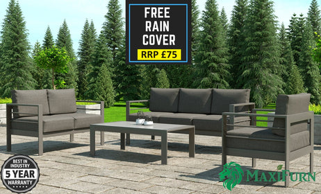 Aluminium 4-Piece Garden Furniture Set - 6 Seater Lounge (3+2+1) - Grey