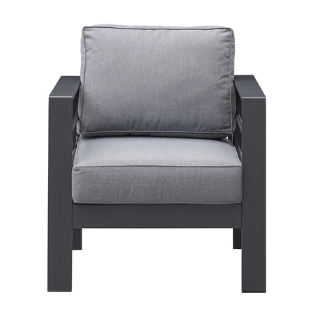 Aluminium Left Hand Corner Garden Sofa Set with Fire Pit Table & Armchairs - Grey