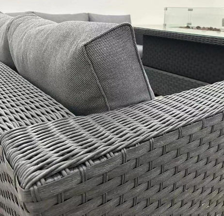 Apollo Luxury Rattan Left Hand Corner Sofa Stool Bench and Rising Fire Pit Table - Grey