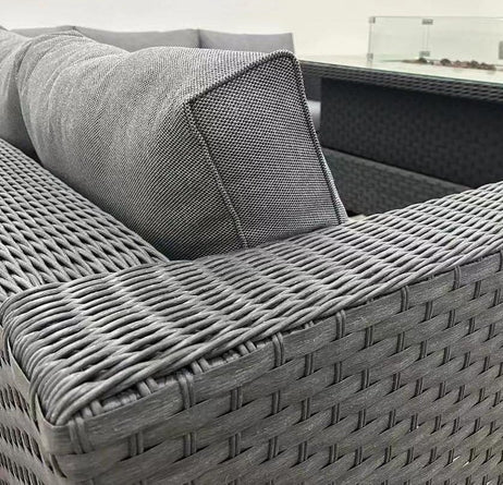 Apollo Luxury Rattan Right Hand Corner Sofa Stool Bench and Rising Fire Pit Table - Grey