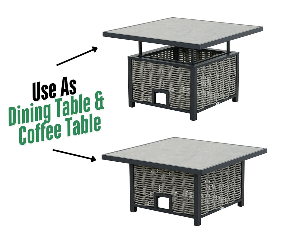 Lisbon Aluminium Corner Sofa, Chair, Bench & Rising Table Dining Set | Dark Grey