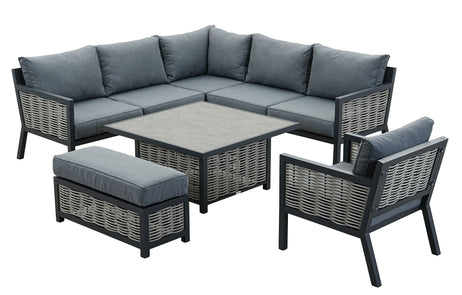 Lisbon Aluminium Corner Sofa, Chair, Bench & Rising Table Dining Set | Dark Grey