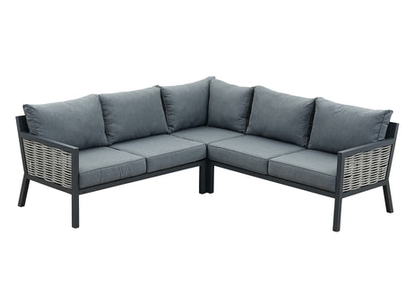 Lisbon Aluminium Corner Sofa, Chair, Bench & Rising Table Dining Set | Dark Grey
