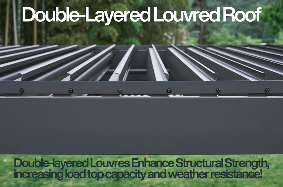 MotaShade™ 3x6m Motorised Aluminium Pergola, Double-Layer Louvres, LEDs & 4 Windscreens