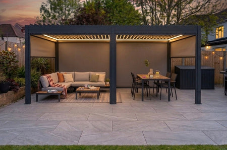 MotaShade™ 3x6m Motorised Aluminium Pergola, Double-Layer Louvres, LEDs & 4 Windscreens
