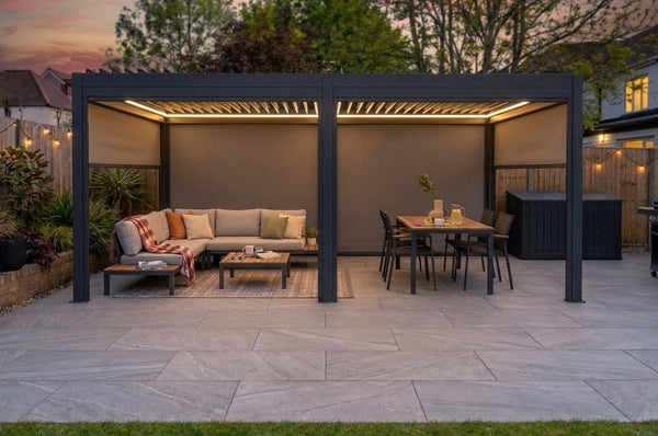 MotaShade™ 3x6m Motorised Aluminium Pergola, Double-Layer Louvres, LEDs & 4 Windscreens