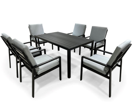 Modern Aluminium 6-Seater Garden Dining Set - Rust Proof & Weather Resistant - Black / Grey