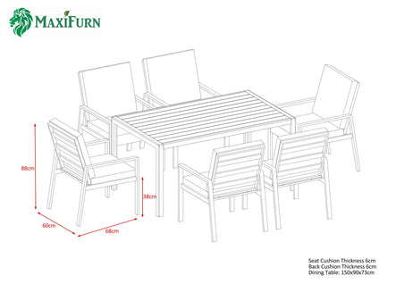Modern Aluminium 6-Seater Garden Dining Set - Rust Proof & Weather Resistant - Black / Grey