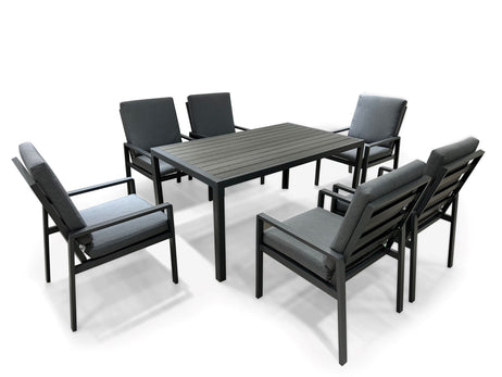 Modern Aluminium 6-Seater Garden Dining Set - Rust Proof & Weather Resistant - Grey