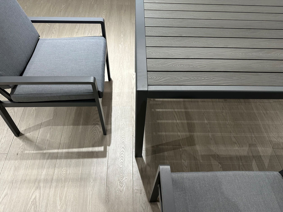 Modern Aluminium 6-Seater Garden Dining Set - Rust Proof & Weather Resistant - Grey