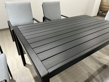 Modern Aluminium 6-Seater Garden Dining Set - Rust Proof & Weather Resistant - Black / Grey