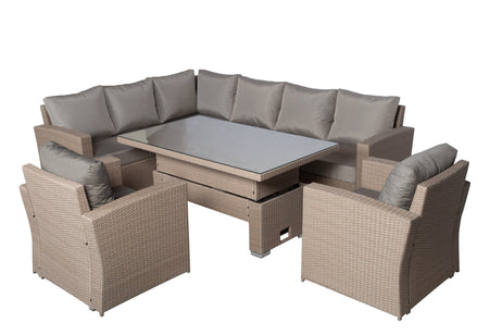 Zante Left Hand Rattan Corner Sofa Set with Adjustable Rising Table - Natural